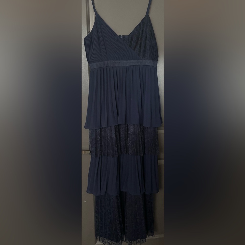 SOLD!!! Navy Pleated Dress with Lace Detail